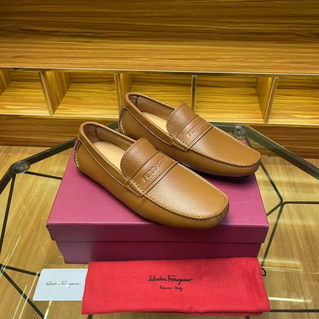 Men's shoes 💰560Ferragamo high-end quality 🔥 light brown pebbled grain ➕ cowhide lining size 38-45